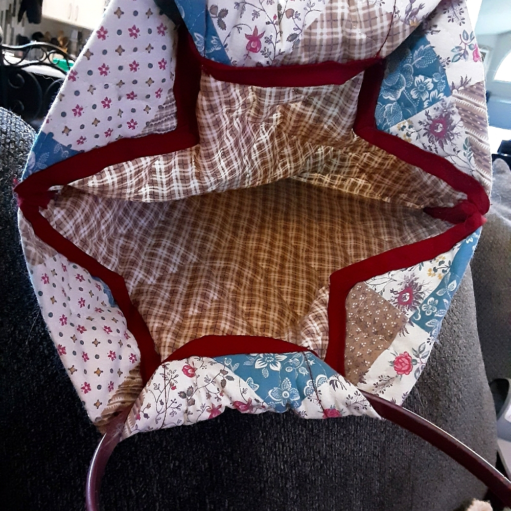 💝3/$20 Handmade VTG Quilt Bag w/ gingham 12"x13"